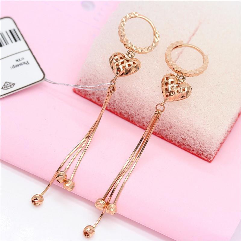 Pendientes Largos de Moda de Alto Grado con Flecos de Serpiente Redondos de Hueso, Flor de Rosa Dorada Rosa Hueca de Amor