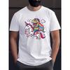 T Rex Dinosaur Riding Unicorn Print Tee Shirt Tees For Men Casual Short Sleeve T Shirt For Summer
