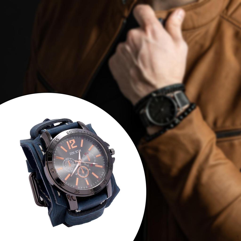 Men Wrist Watch Hip Hop Fashion Round Dial Leather Bracelet Male Wristwatch for Wedding