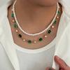 SHIXIN Vintage Multi-layer Imitation Pearl Acrylic Rhinestone Necklace Women Boho Exquisite Clavicle Chain Jewelry 2026 New Gift