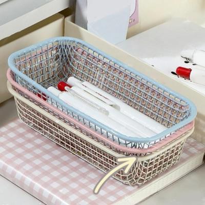 3 Color Organizing Storage Baskets Iron Desk Sundries Wire Storage Basket Student For Home Office Stationery Make Up Storage Box