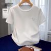 Damen-T-Shirt mit Rundhalsausschnitt, kurzen Ärmeln und Stickerei