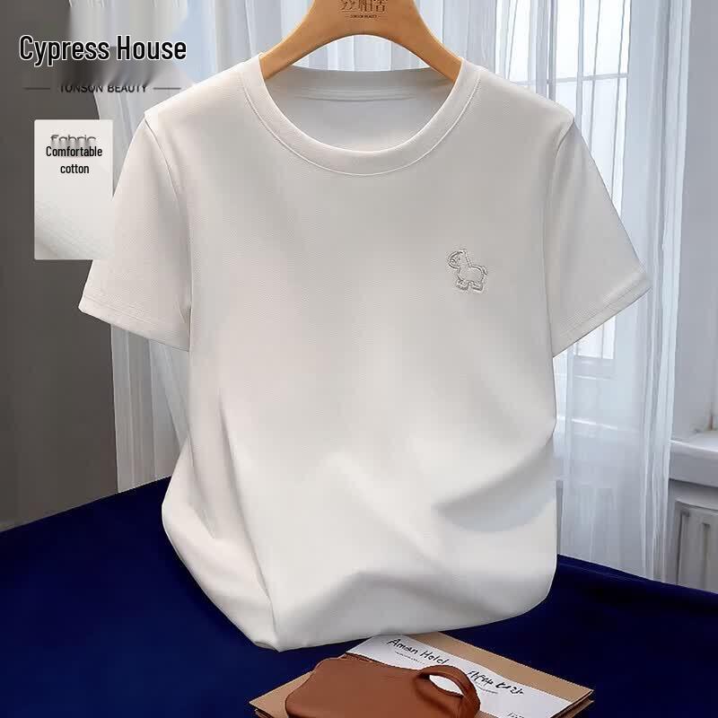 Women s Embroidered Round Neck Short Sleeve T-Shirt L