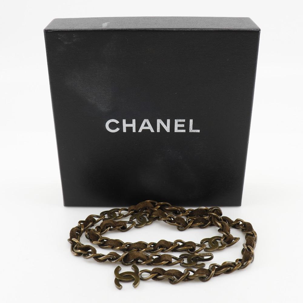 Chanel Chain Belt Belt A07928Y02269 Vintage Processing COCO Mark MARRON Brown Plated Gold/Suede Women Used