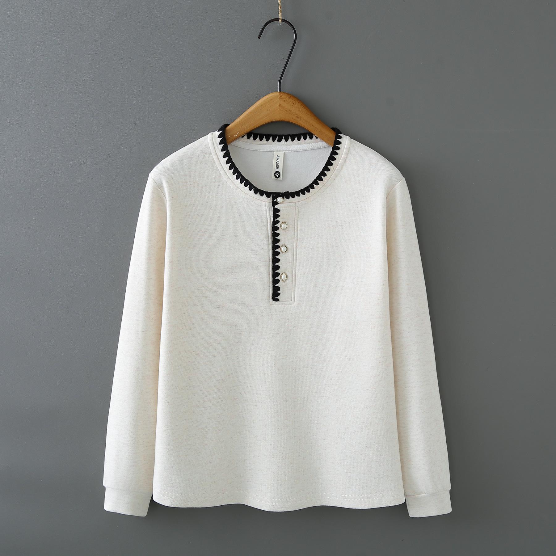 

2025 Fall/Winter Plus Size Thickened Long Sleeve Round Neck Velvet Top for Women 2XL бежевый
