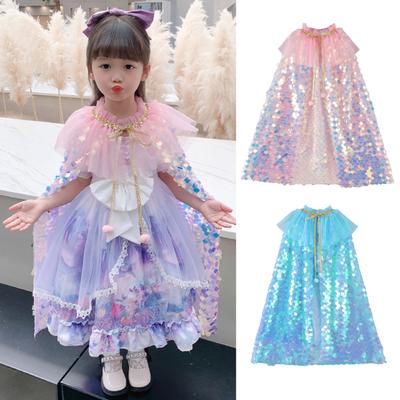 Dievčenský morský pelerín so sekvínmi, nastaviteľný tylový golier, voľný, kostým na pódiové vystúpenie, cosplay