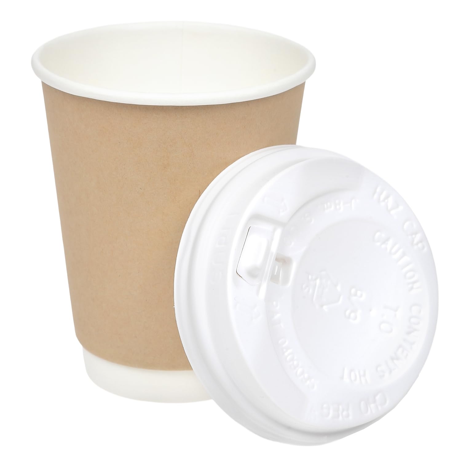

Set of 50 280ml 8oz Insulated Paper Cups, Heat-Resistant, Takeout, with Lids (Retractable), Unbleached Kraft Paper (White Lids)