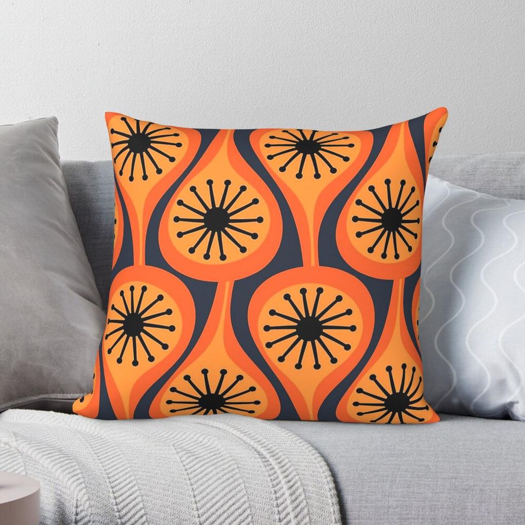 Atomic Drops Navy Blue Orange Pillowcase Polyester Linen Velvet Printed Zip Decorative Car Cushion Cover Wholesale