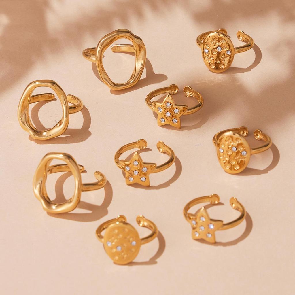 Oumaijia 18k Gold-Plated Geometric Zircon Pentagram Open Ring