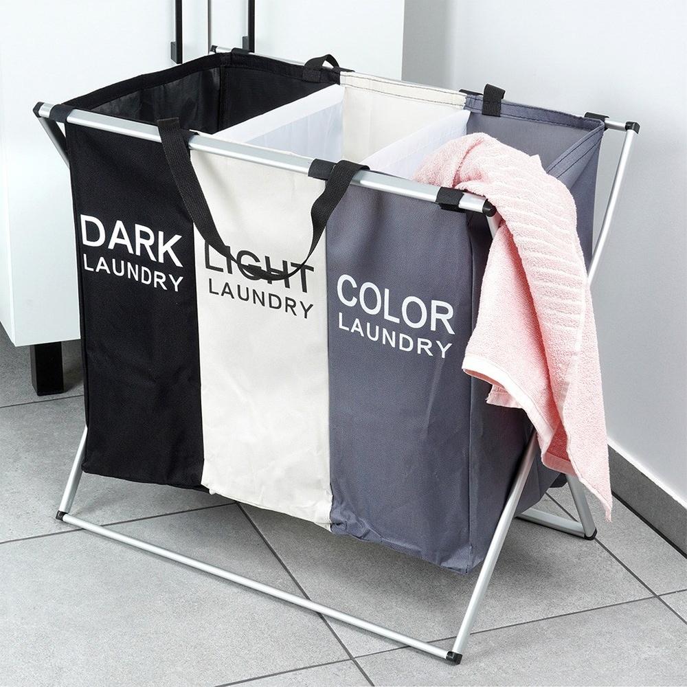 Foldable three-compartment laundry basket 105 l