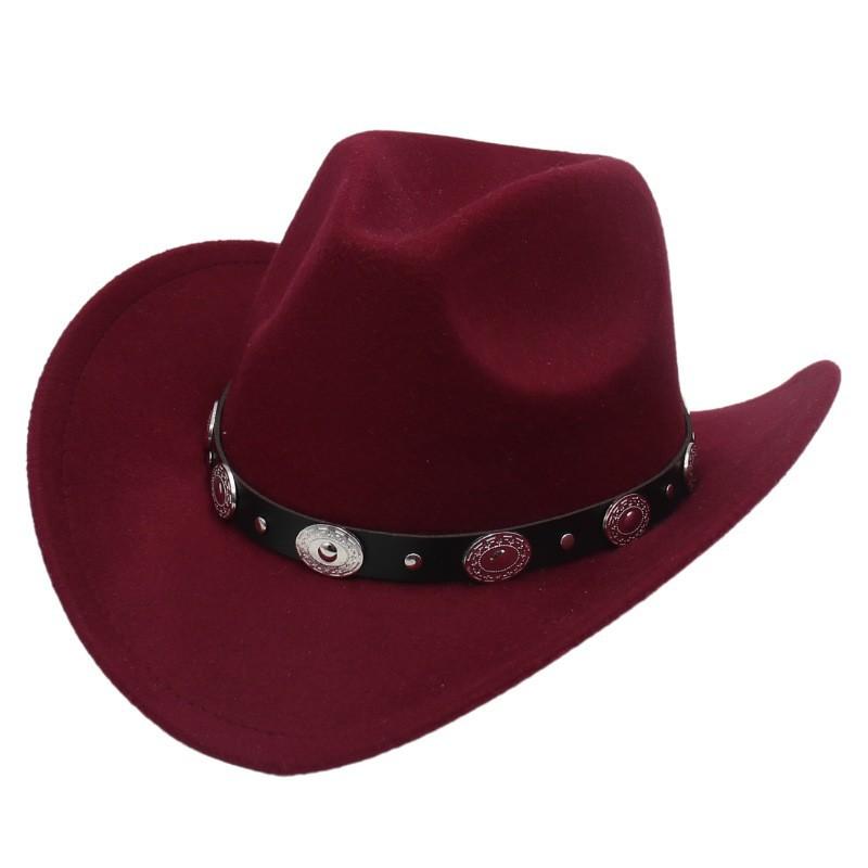 Ethnic Style, Western Cowboy Hat, Tibetan Concave Top Hat, Upturned Edge Imitation Silver Accessories, Felt Hat