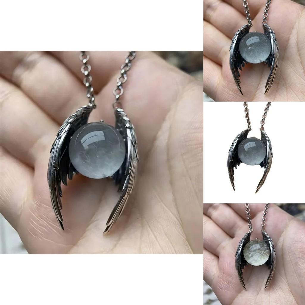 Ghost Wings Faux Crystal Pendant Necklace With Wing And Sphere Elements For Daily Style