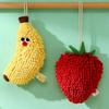 Cute Fruit Hand Towel Fuzzy Strawberry Banana Towel Absorbent Chenille Soft Puff Towel with Hanging Loop for Bathroom Kitchen