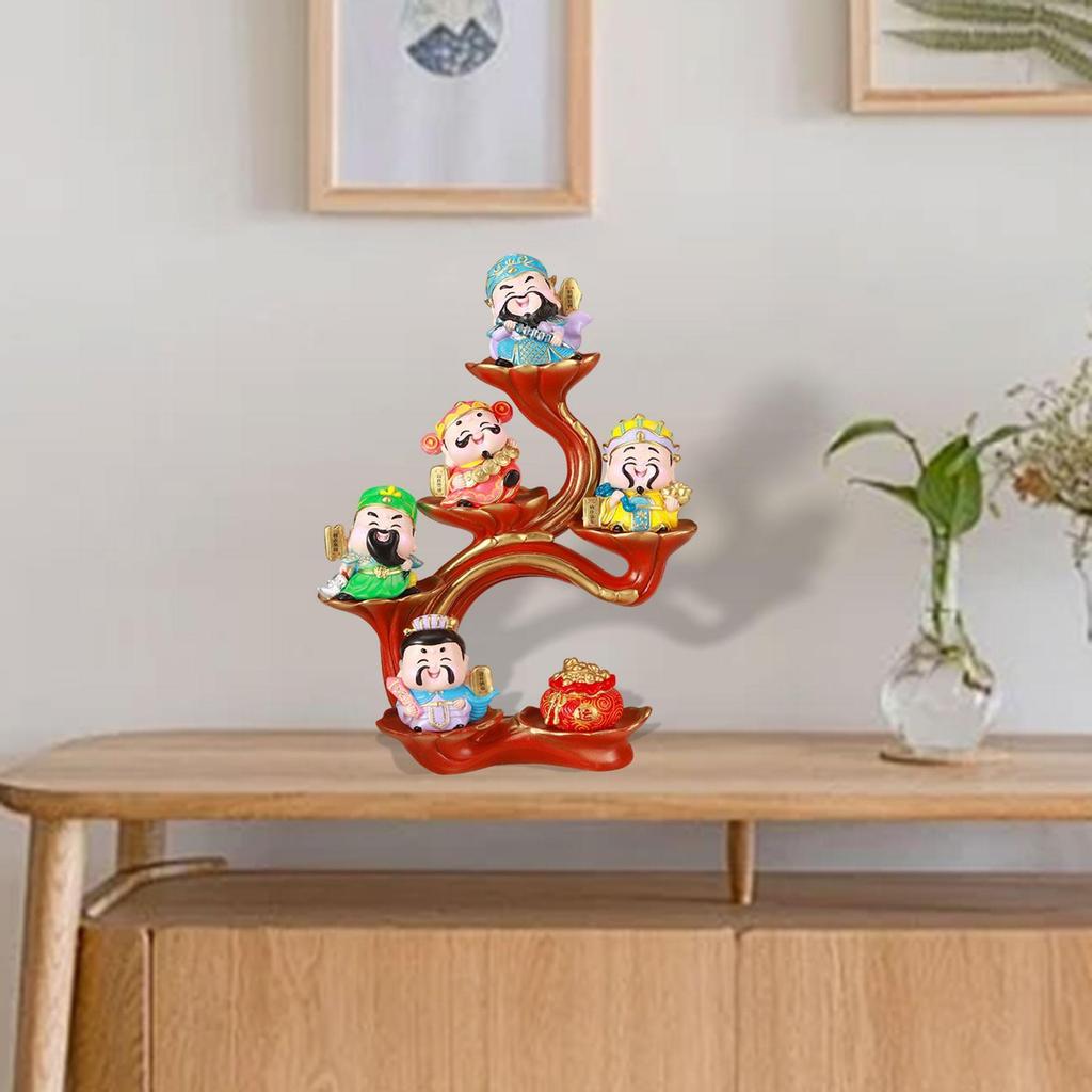 Cartoon God of Wealth Sculpture Chinese Style Figurine Feng Shui Statue for Entryway