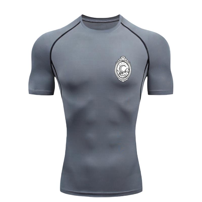 Moon and Clouds  Men's Sports T-shirt Training Fitness Compression Workout T-Shirt Rashgard Tops Men's Fitness T-Shirt