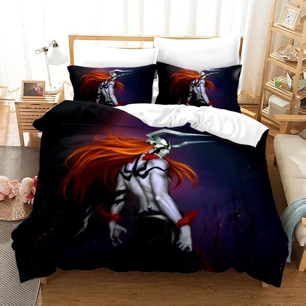 Anime Bleach Kurosaki Ichigo Bed Cover Pillowcase Bed Cover Package Double Size Single Size Full Queen Size King Size Adult Kids Bedclothes Quilt