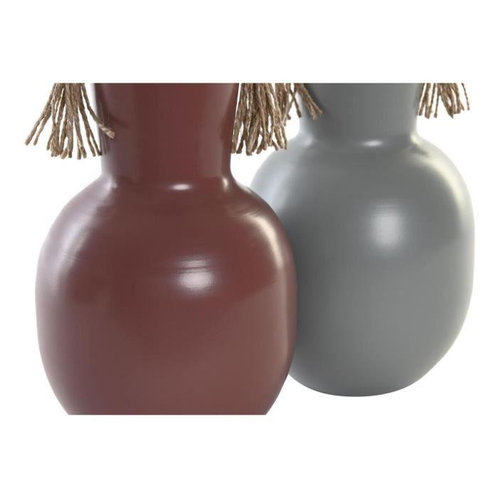 Vase Décoratif - Design - Terre Cuite - Gris Métal - 24 Cm - Ensemble De 2 Unités