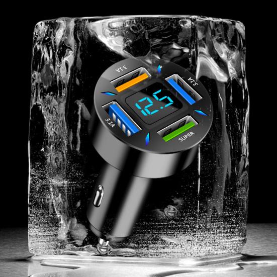 66W Car Super Fast Charger with 4 USB Ports LED Display Real-time Battery Monitoring PD QC3.0 2.4A Car Charger for Phone Tablet