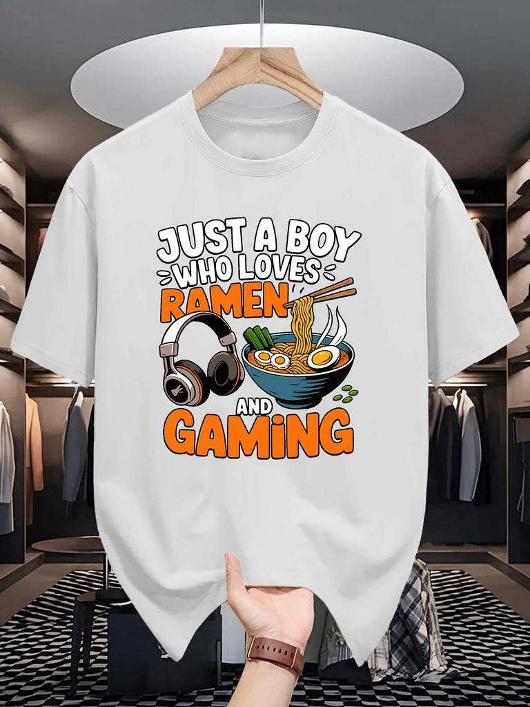 Unisexs Crew Neck Tee Just A Boy Who Loves RaUnisex And Gaming Tops For Gamer Noodle Lovers Gift Young Unisexs Summer Daily Wear Apparel