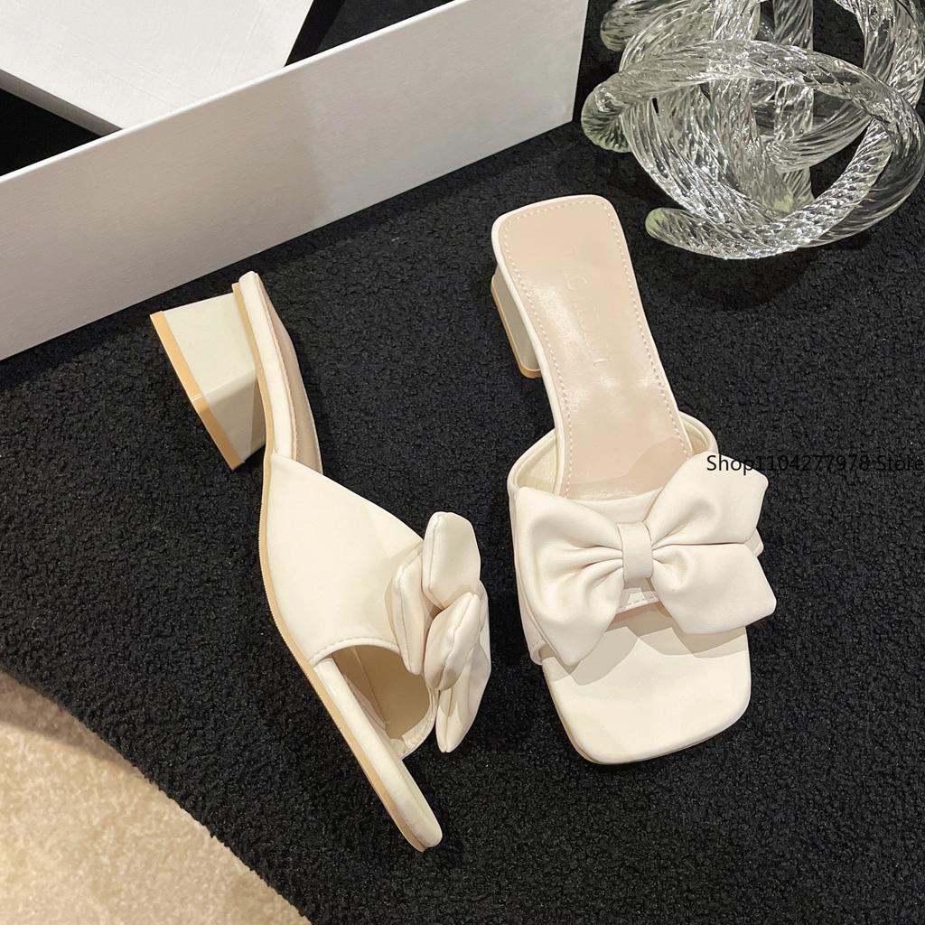 Fashion Women's Slippers 2025 Summer New Fashion Shoes for Women Plus Size 42 Solid Bow Flat Outdoor Beach Slippers Female Zapatos Mujer