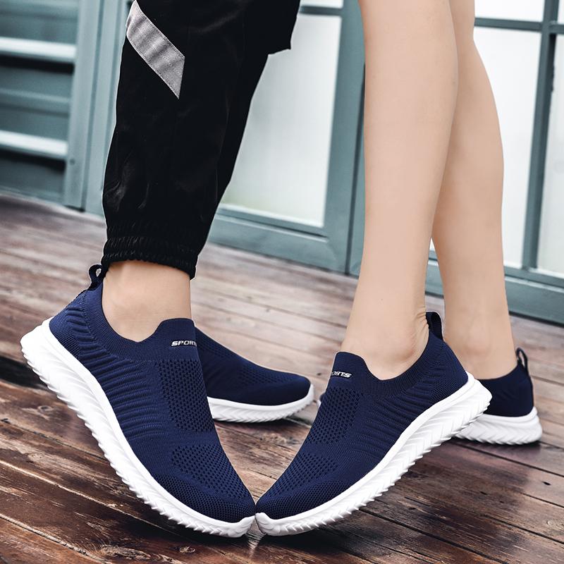 Breathable Knitted Women's Flats Lightweight Men's Running Sports Shoes Slip-on Causal Sneakers Walking Shoes