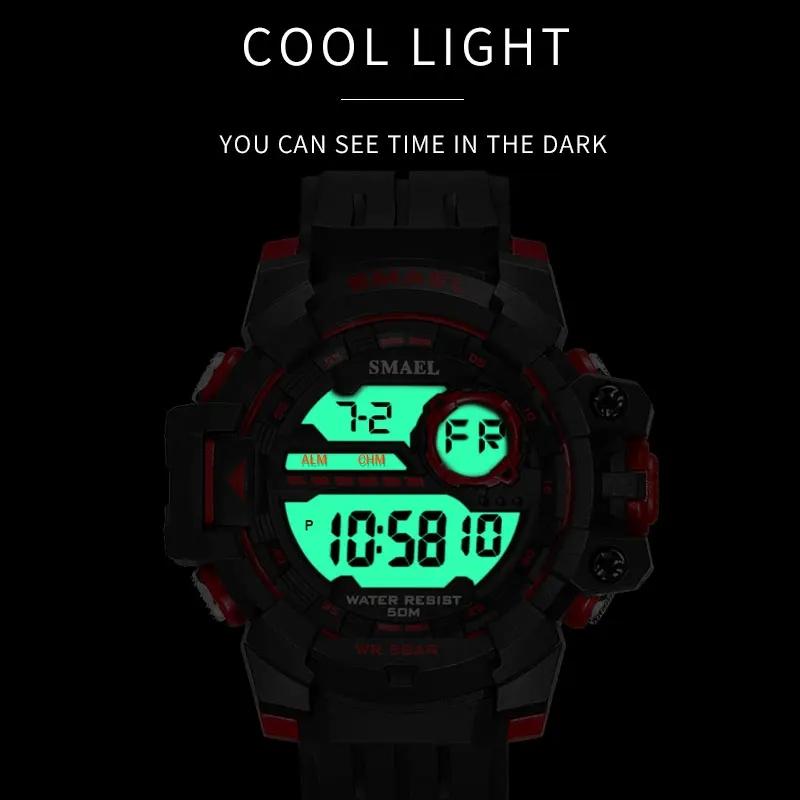 Smael 1712 Brand 12/24 Hour Clock Men LED Electronic Wristwatch Sports 50M Waterproof Digital Adjustable Band Watch for Relojes