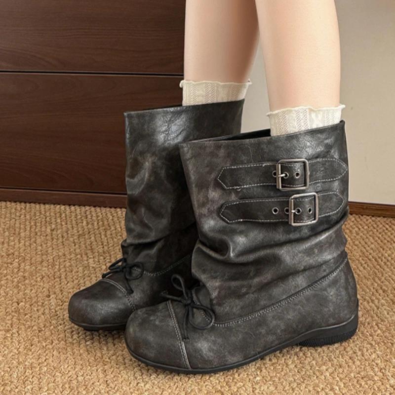 Bottines pour femmes Plates Nœud Chaussures de créateur Mode Nouveau Robe Femme Hiver Courtes Bottes Bottes de moto De Mujer Chaussures
