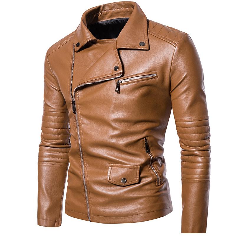 Men’s Jackets Faux Leather Lapel Long Sleeves Zipper Slim Fit Retro Motorcycle Jacket Autumn Winter PU Bomber Tops Holiday Casual Outer Wear