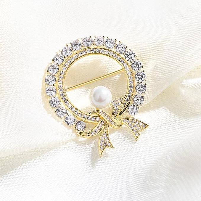 Exquisite Bow Ribbon Shaped Pearl Brooch for Women Fashion Brooches Clothing Coat Pins Jewelry Accessories Party Gifts