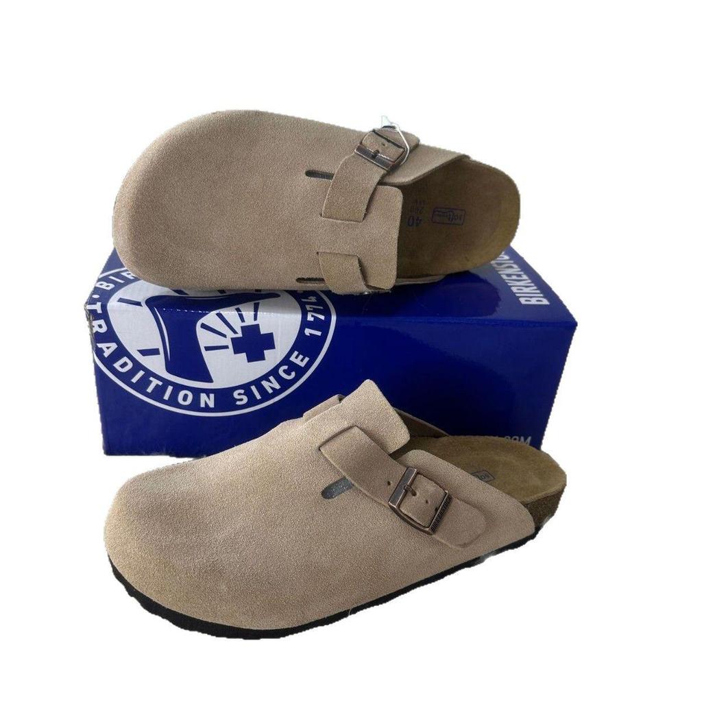 Unisex Genuine Leather Birkenstock Closed-Toe Clogs with Vintage Cork Platform