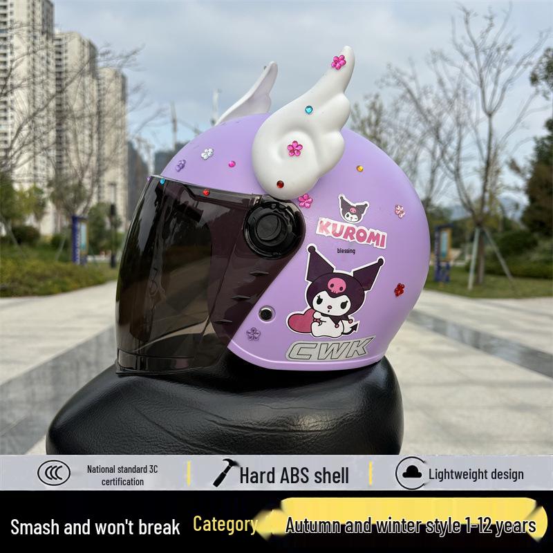 Kuromi Kids' Helmet: 1-12 Years, Fall-Resistant, Warm for Autumn/Winter, Electric Vehicle Safety.