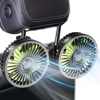 [Neu für Sommer 2025] Dealswin Auto Ventilator, Doppelventilator-Typ, USB-betrieben, 3 Luftstromstufen, Geräuscharm, 360° verstellbarer Winkel, Kopfstützenventilator für Rücksitze,