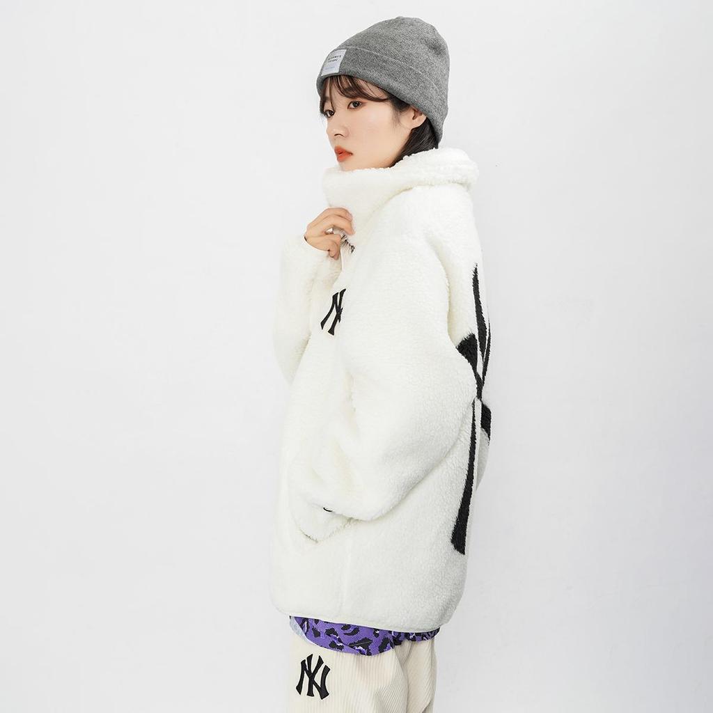 MLB Velvet Jackets Unisex Ivory White Lapel Thickened (Unisex) Velvet Jackets 3AJPF3016 50IVS