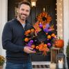 Pumpkin Face Halloween Wreath for Front Door Decor, Unlit