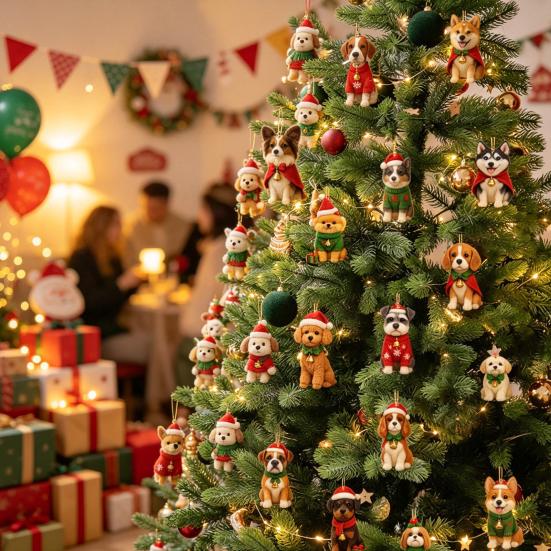 Cute Dog Breed Pendants with Santa Hats Advent Calendar, 2D Acrylic Breeds Ornaments, 24-Days Christmas Unique Collectibles for Fans Countdown