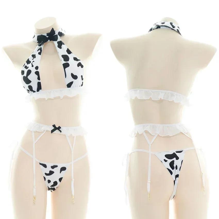 Cow Series Swimsuit Bodysuit Bikini Maid Unifrom Costume Summer Beach Kawaii Girl Swimwear Skirt Uniform Set Cosplay