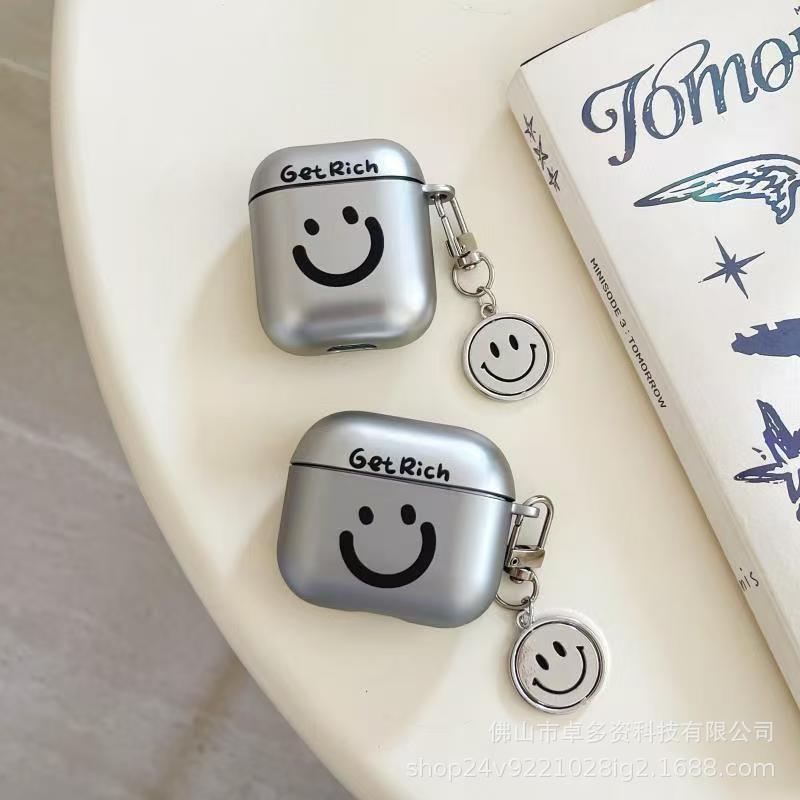 Silver plated smiley face AirPods 1 earphone cover pro second generation airpodspro1 protective cover anti-drop 1st generation