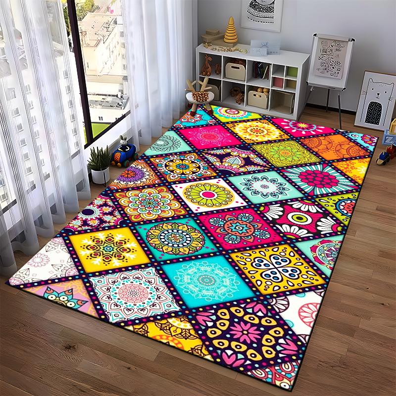 Colorful Boho Mandala Pattern Design Rug Non-slip rug suitable for living room and bedroom sofas