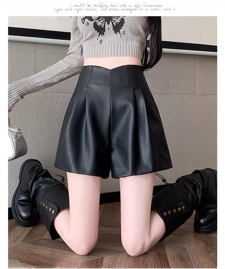 

Кожаные шорты цвета кофе с высокой посадкой и широкими штанинами для женщин – Осень/Зима (Маленький, Утолщенный) 4XL чёрный