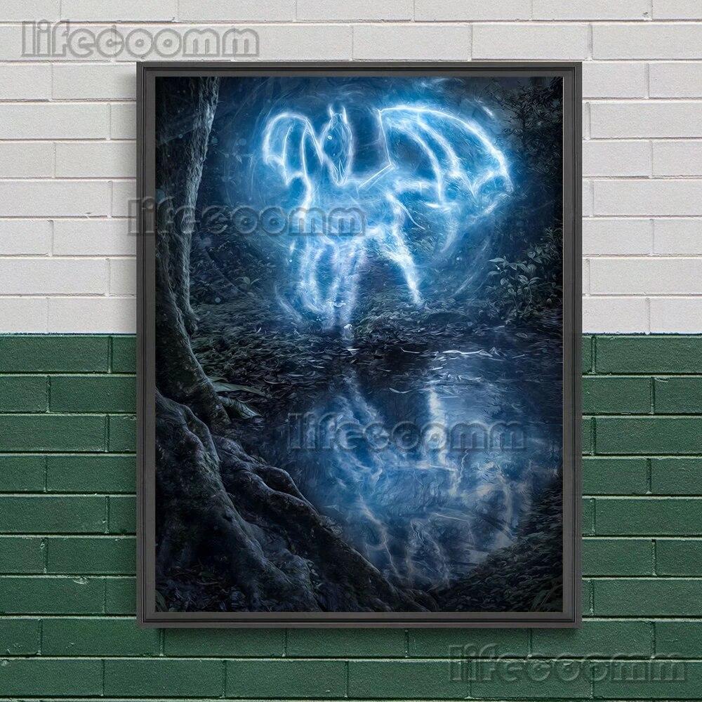 Animal Elves In The Forest Wall Art Canvas Painting Stag,Raven,Owl,Leopard,Mystical Creature Art Poster And Print Home Decor No Frame