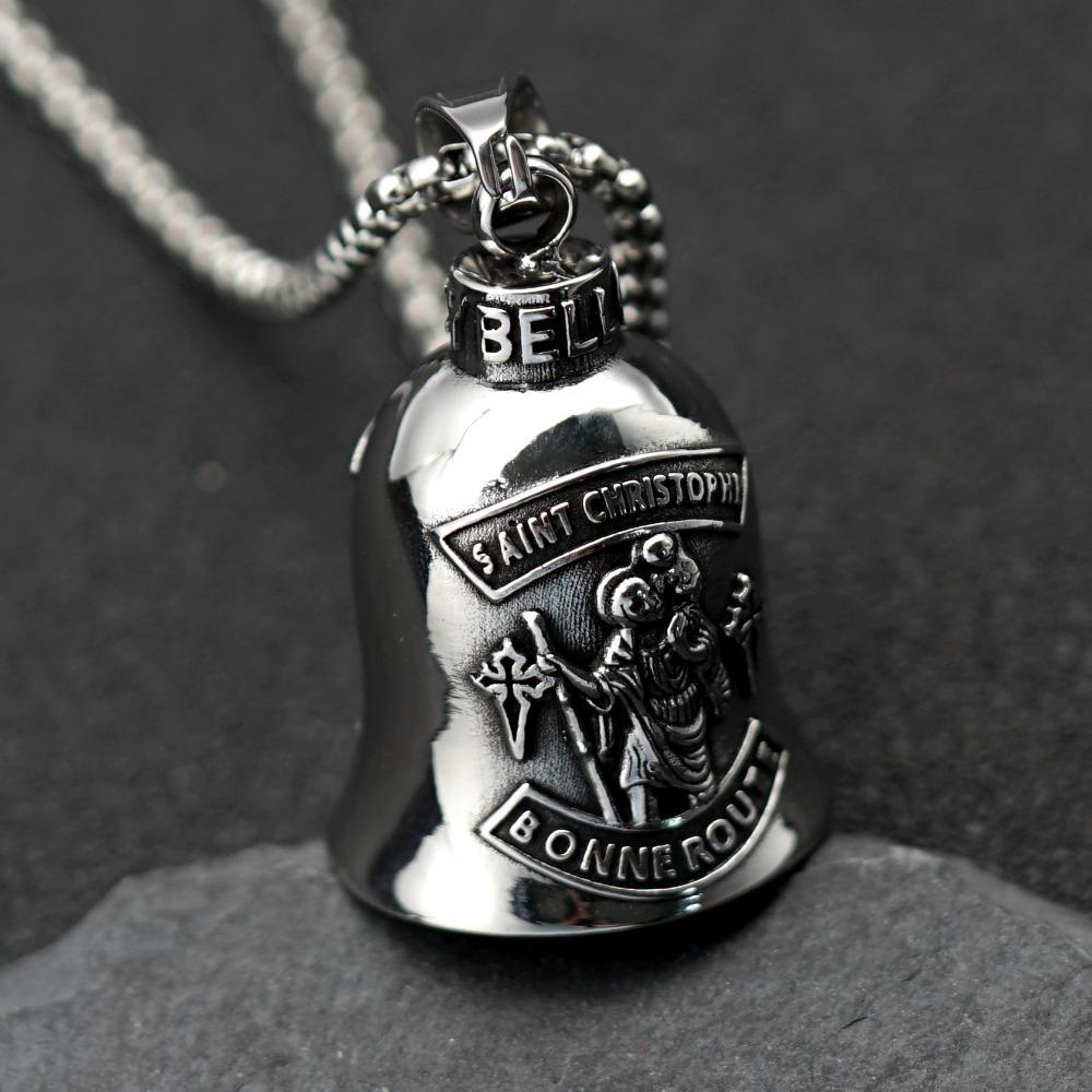 Stainless Steel Viking Motorcycle Pendant Gothic Punk Biker Jewelry for Men with Exorcism Bell