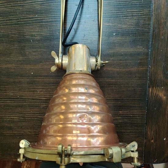 Nautical Marine Waska Brass and Copper Beehive Pendant Light  Wired