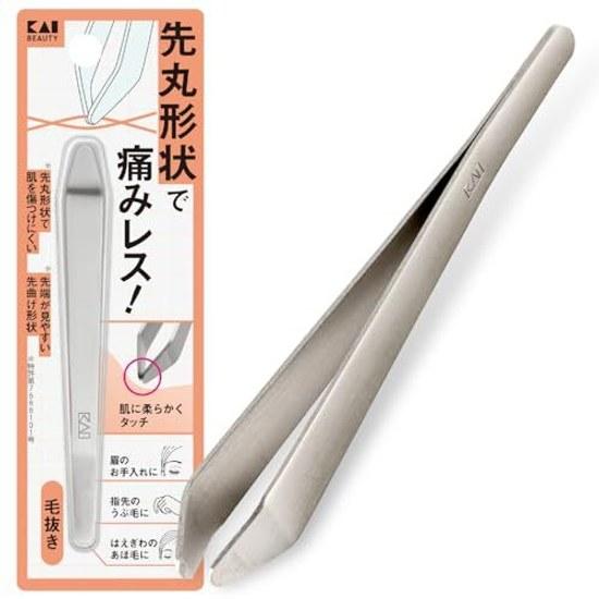 KAI Surutto Tweezers Round Tip Stainless Made Japan Fine Curved KQ3280