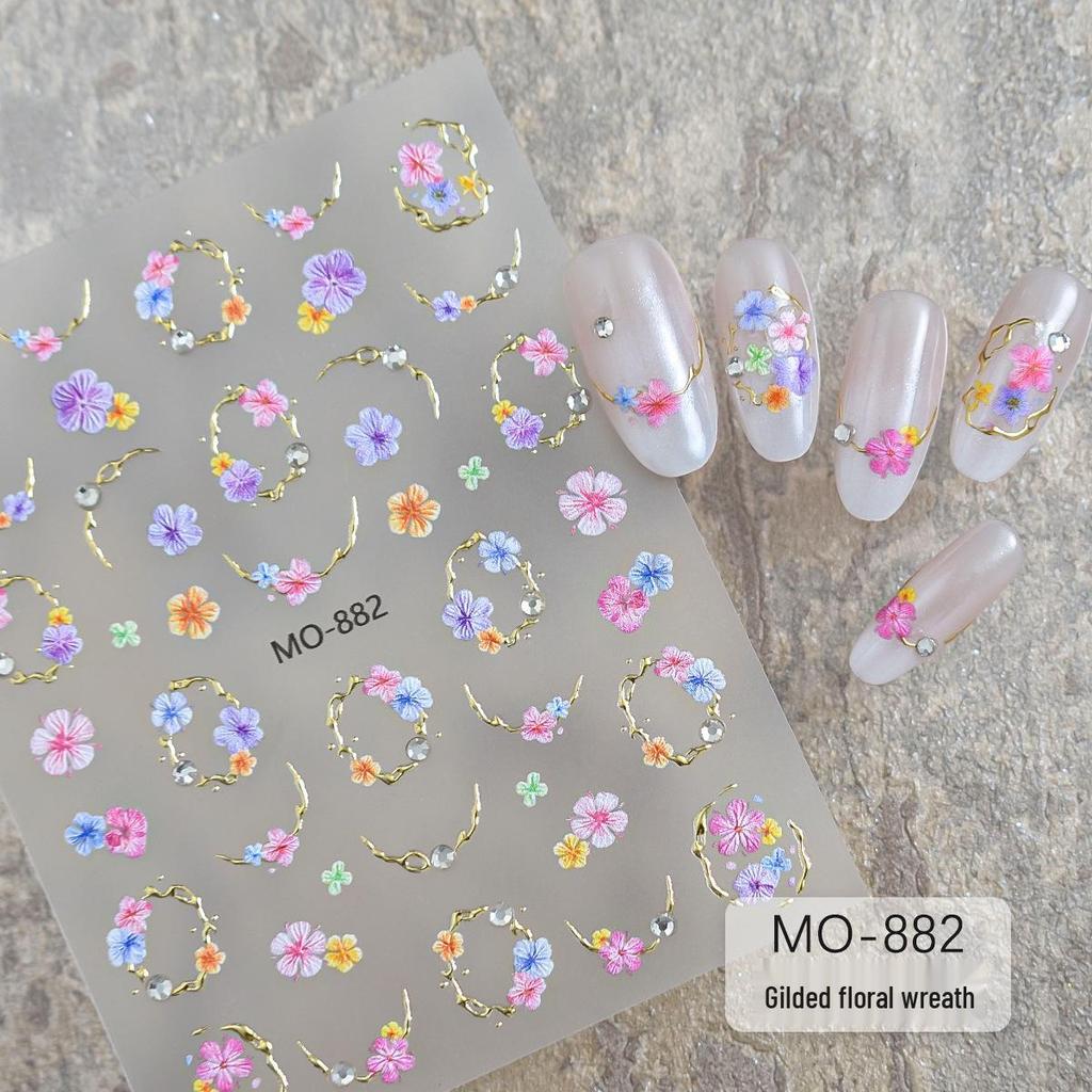Monet Garden Gilded Flower Nail Stickers - 3D Imitation Dried Flower Design