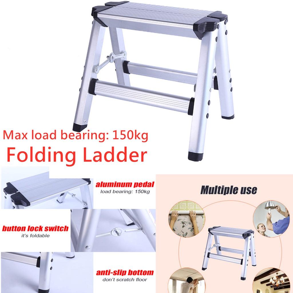 150KG E89417 2-trinns krakkstige Sklisikker sikkerhetsplattformstige Maksimal belastning Aluminium Foldestige Maksimal belastning 28*27*34cm