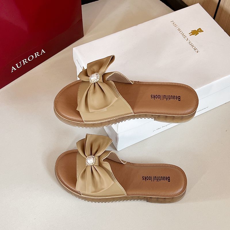 Bow women's slippers women's outer wear 2025 summer new Korean version fashion soft bottom foreign style one word cool slippers