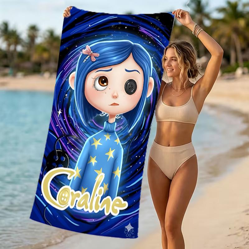 Beach Towel with Coraline Pattern - Soft,absorbent,machine Washable Lightweight&Modern,swimming,Travel Essentials