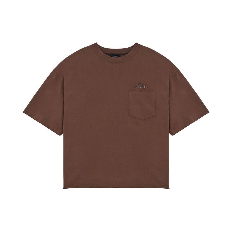 We11done Ss22 Rhinestone Logo Pocket Short Sleeve T-Shirt Unisex Tops Brown WD-TT1-22-523-U-BR