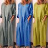 Casual Women Solid Color Oversize Maxi Cotton Linen Long Shirt Kaftan?Dress
