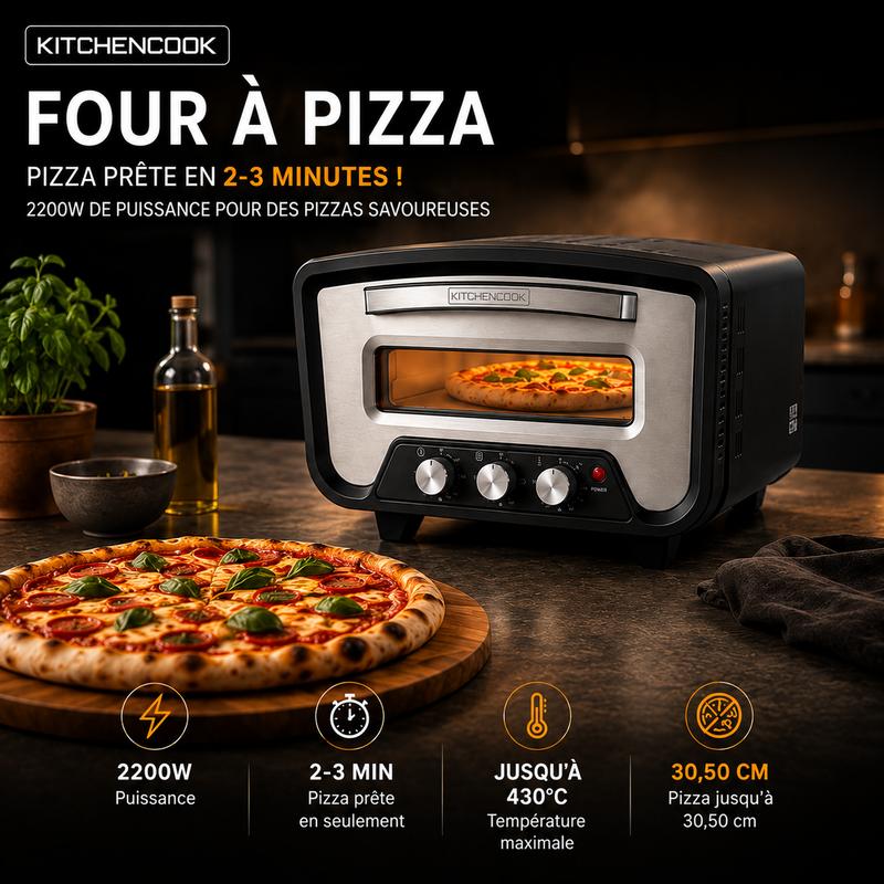 KitchenCook K Pizza Lite - Electric Pizza Oven - 3 Minute Cooking - 2200w - 430°c